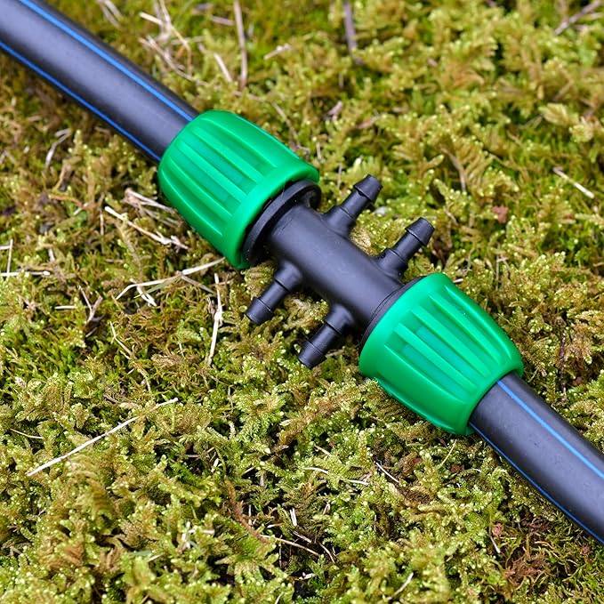1/2 Inch to 1/4 Inch Drip Tubing Fittings, 6 Way Barbed Tee, Fit 1/2" Drip Tubing (OD: 0.6-0.65") x 1/4 Hose (ID 4mm)-12 Pcs/pack