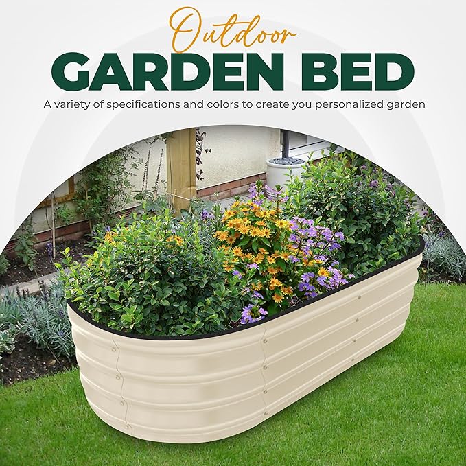 Utopia Home Galvanized Raised Garden Bed, 4ft x 2ft Lightweight Planter Boxes Outdoor with Easy Assembly, Large Garden Bed for Vegetables, Fruits, Flower - Beige