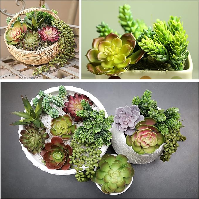 DECOROUS Artificial Succulents Plants Unpotted -14 Pack– Large Fake Succulent Plant Indoor Outdoors – Realistic Faux Cactus Suculentas Bulk for Home DIY Décor – Small Desert Plastic Cacti Succulants