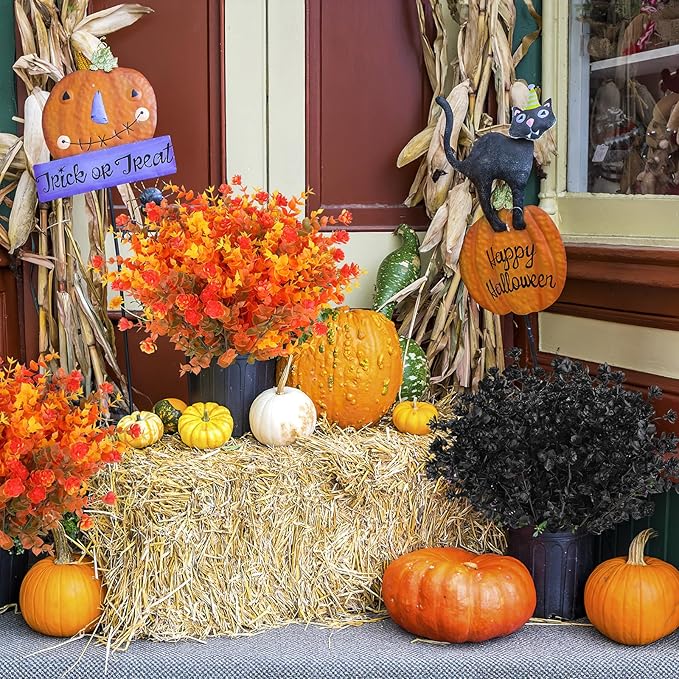 12 Bundles Artificial Fall Flowers Outdoor,No Fade Fake Plastic Flowers,Faux Autumn Plants for Thanksgiving Xmas Decor,Hanging Planters Indoor Outside Garden Porch Window Box Home Wedding
