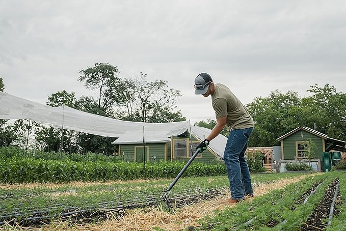 Hooyman 4-Tine Cultivator with Heavy Duty Carbon Steel Construction, No-Slip H-Grip Handles for Gardening, Land Management, Yardwork, Farming, and Outdoors