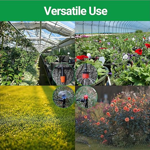 360 Degree Adjustable Drip Emitters, Mister Nozzles, Drippers, Sprayers, Barbed Connectors, Irrigation Components for 1/4" Tubing Garden Watering System, 110 PCS (Tubing Not Included)