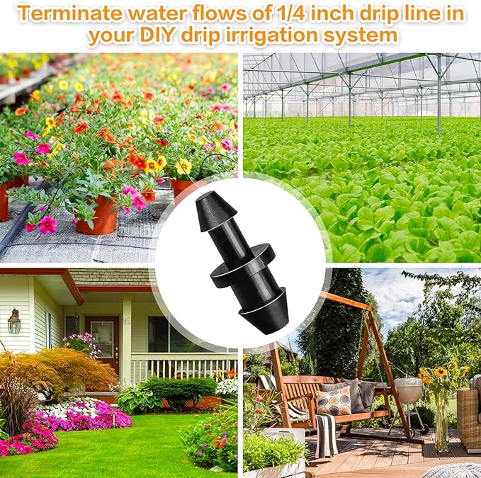 Drip Irrigation End Plug:120 Pack Barbed End Cap Irrigation Parts Fit for 1/4 Inch Drip Irrigation Tubing Drip Line Irrigation End Closure for Garden Lawn Drip Irrigation System