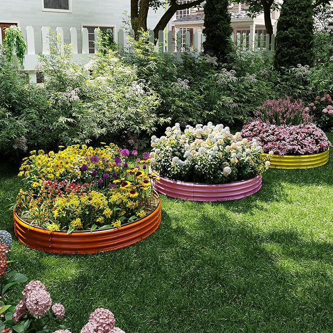 Galvanized Metal Planter Round Raised Garden Bed Kit for Gardening Outdoor,3x3x1ft Planter Grow Garden Box Raised Flower Bed,Round Galvanized Planter Outdoor Large Metal Fire Pit Ring