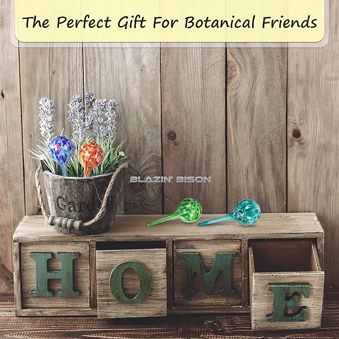 Blazin Indoor Plant Watering Globes | Automatic Self Water Bulbs | Aqua Water Globe | Decorative Hand-Blown Glass | 4pc Deluxe Set (4, Small)