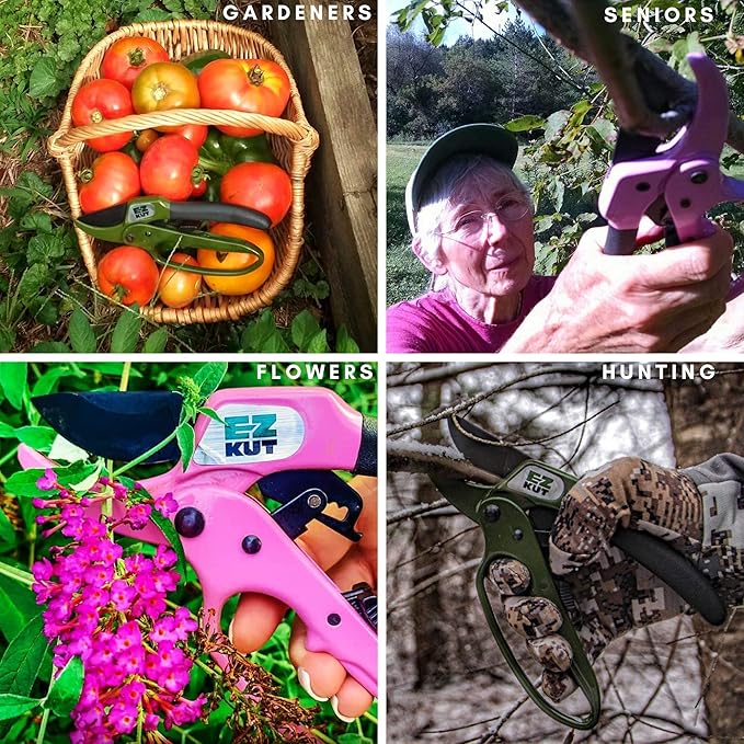 EZ Kut Heavy Duty Pruning Shears Green - with Ratcheting Action Great Garden Hand Tool Clippers Gardening pruners arthritis tools Ratcheting Anvil Hand Pruner Pruning Shears Heavy Duty Since 1988