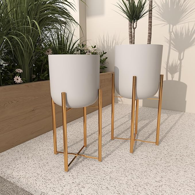 CosmoLiving by Cosmopolitan Metal Indoor Outdoor Planter Dome Large Planter Pot with Removable Stand, Set of 2 Planters 20", 22"H, White