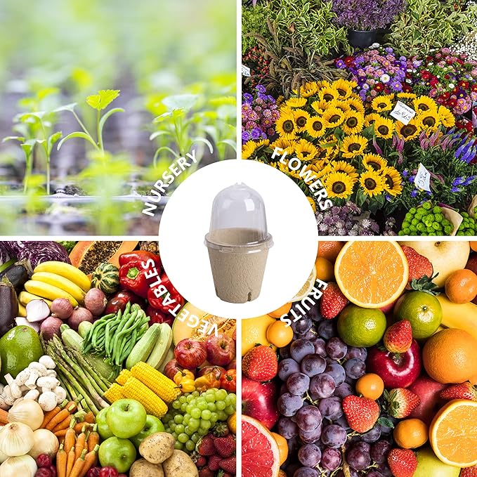 EBaokuup 20pcs Biodegradable Pots with Humidity Dome,3" Plant Nursery Pots with Humidity Dome,Seed Starter Pots Biodegradable Peat Pots for Seedlings,Vegetables