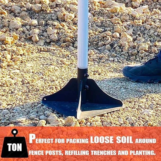 Heavy Duty Steel Tamper 8"x8" with 48 inch Handle and Rubber Grip Ideal Garden Landscaping Rammer for Earth Soil Asphalt, Gravel and Dirt Compaction Levelling Paver Tool Trash Tamper