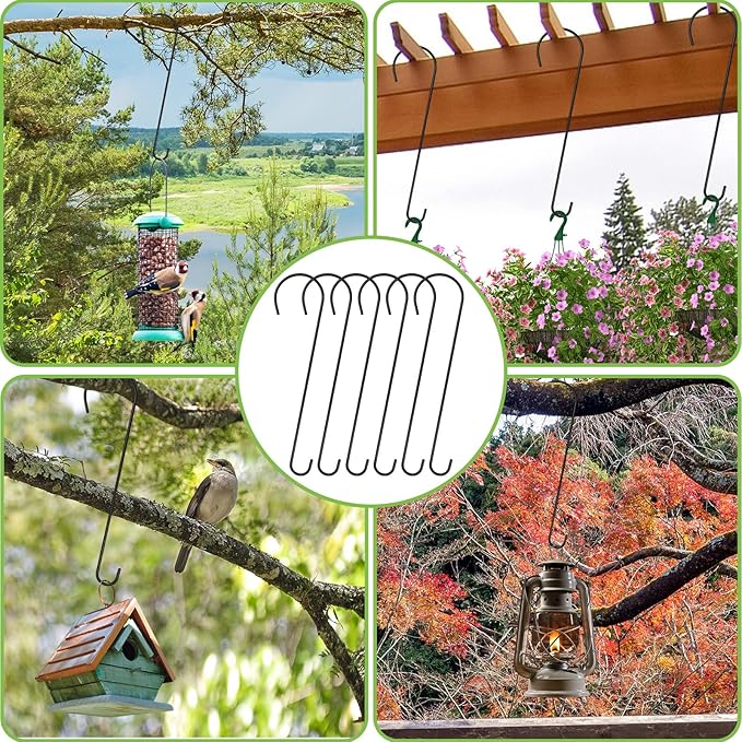 6 Packs 24 Inch Long S Hooks for Hanging Plants,Extra Large S Hooks,Metal Bird Feeder Hooks, Rustproof Garden Planter Hanger for Tree Branch, Basket, Lanterns, Wind Chimes, Outdoor Use