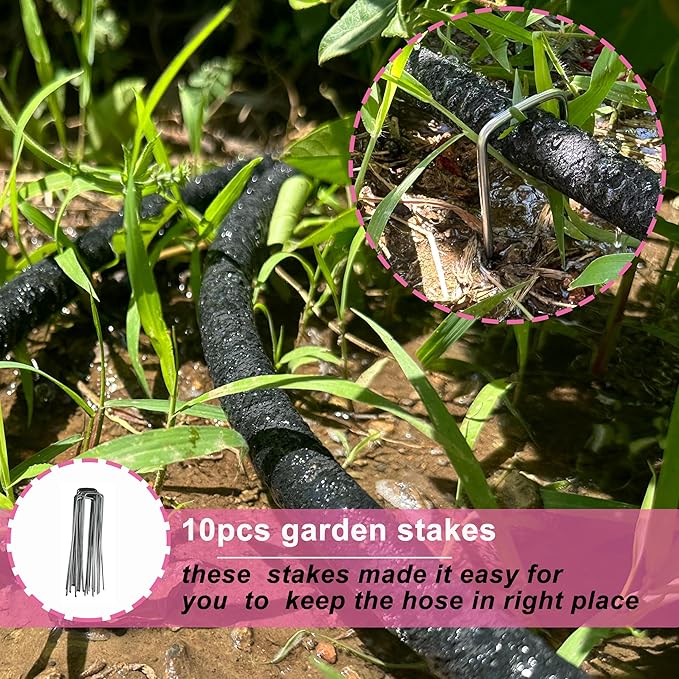 Rubber Soaker Hose, 5/8 inch, 25ft Garden Hose for Irrigation,Water-Saving up to 70%, Aluminium Connector Leak-Proof, Heavy-duty Hose, Watering for Trees,Lawns, Vegetables and Flowers.