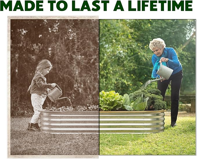 Galvanized Raised Garden Beds Outdoor // 4×2×1 ft Planter Raised Beds for Gardening, Vegetables, Flowers // Large Metal Garden Box (Silver and Light Fir) // Patented Tool-Free Design