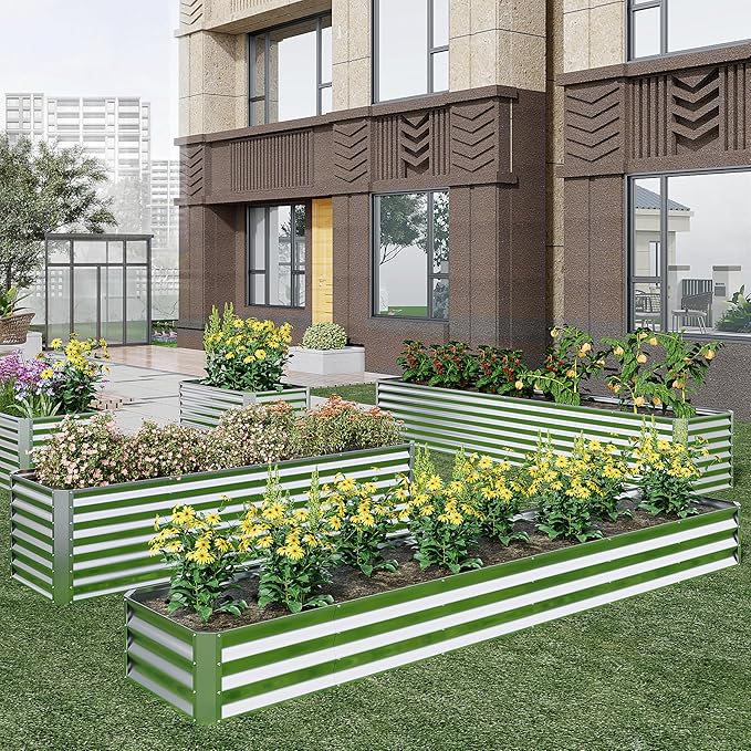 EKX 8x4x1FT Galvanized Raised Garden Bed, Raised Garden Bed Kit-Metal Planter Box Outdoor,Planting for Vegetables, Fruits,Herbs, Flowers-Slive