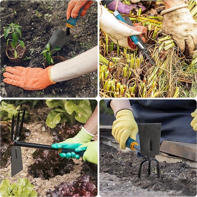 Gardening Tools Set from Alloy Steel - Heavy Duty Garden Tool Set with Light & Rubber Non-Slip Handle - Gardening Tool Kit - Ergonomic Garden Hand Tools - Gardening Gifts for Men and Women