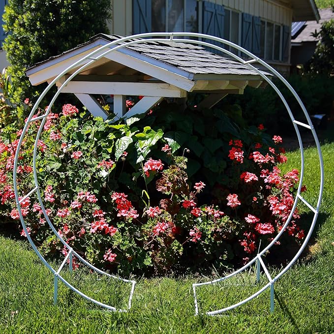4.6 Ft Round Metal Arch Arbor for Indoor and Outdoor Event Party Decorations or Garden Plants - Easy Assembly with Support Legs Ground Anchors Screwdriver and Instructions (White 1PC)