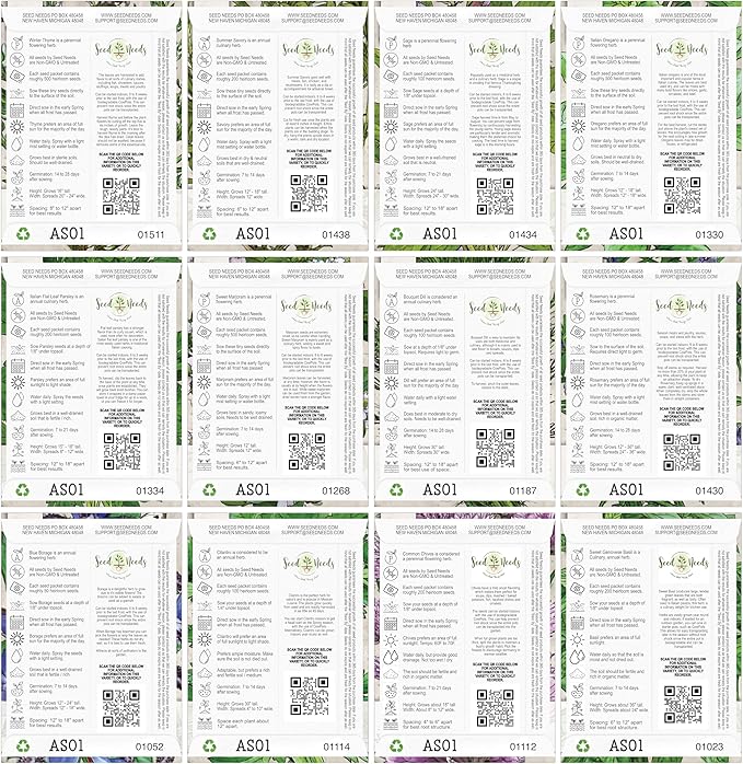 Seed Needs Herb Seeds Variety Pack Culinary Herb Collection (12 Individual Packets for Planting Indoors or Outdoors) Grow Your Own Organic Herb Garden - Heirloom, Non-GMO