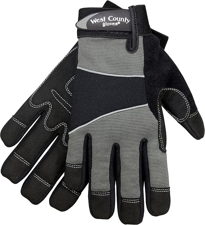 West County 013C/L Men's Gloves –Large, Charcoal, Work Gloves with Four-Way Spandex Backing, Adjustable Cuff