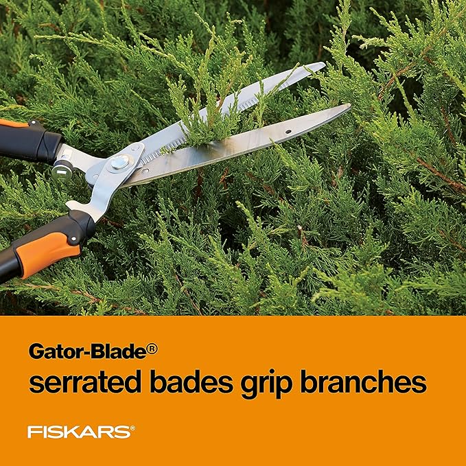 Fiskars Power-Lever Hedge Shears - 25"-33" Extendable Handle - Plant Cutting Scissors - Yard and Garden Tools - Orange/Black
