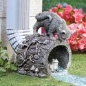 Collections Etc Curious Kitty Cat and Frog Gutter Downspout, Hand-Painted, Hollow Tree Stump Design, Grey