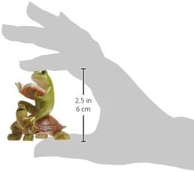 Top Collection Miniature Fairy Garden & Terrarium Frog Reading Book on Turtle Statue, Small, Green, Orange