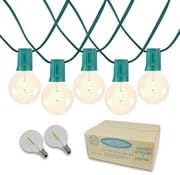 Novelty Lights 100 Feet G40 LED Patio String Lights with 67 Bulbs, Warm White, Weather Resistant and Shatterproof Replaceable Plastic Globe Bulbs, Green Wire