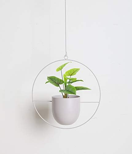 Boho White Metal Plant Hanger,Metal Wall and Ceiling Hanging Planter, Modern Planter, Mid Century Flower Pot Plant Holder, Minimalist Planter for Indoor Outdoor Home Decor…