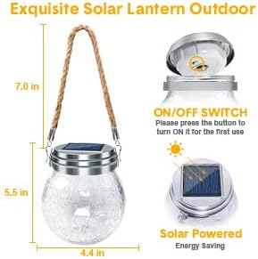 DBF Solar Lanterns Outdoor Waterproof, 4 Pack Hanging Solar Lights Outdoor, LED Cracked Glass Ball Globe Lantern Garden Decor for Patio Backyard Pathway Tree Porch Fence Events (Amber Warm & RGB)