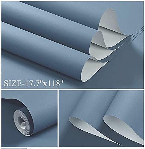 Dimoon 787''x17.7'' Blue Peel and Stick Wallpaper Contact Paper Modern Self Adhesive Wall Paper Removable Renter Friendly Textured Solid Color Shelf Cabinet Vinyl Roll (787''x17.7'',Blue Grey)