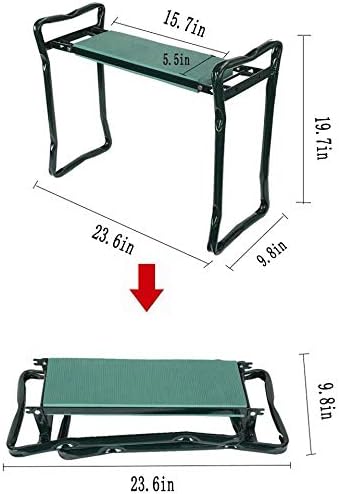 Garden Kneeler Seat Folding Stool Work Seat Flower Planting Grass Belt Tool Bag Camping Outdoor Portable Garden Stool Garden Kneeler with 1 Bonus Tool Pouches (23.5"x19.3", Green)