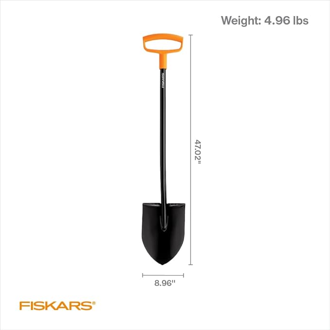 Fiskars D-Handle Digging Shovel - Heavy Duty Gardening Tool with 46" Straight D-Handle - Lawn and Yard Tools - Black/Orange