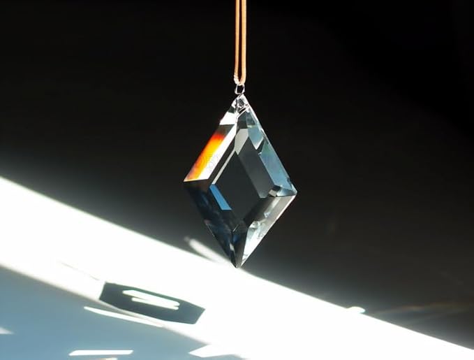 2PCS Clear Rhombus Crystal Sun Catcher Prisms, STINO Hanging Suncatchers with Glass Prism, Rainbow Maker for Windows, Balcony, Kitchen, Garden Decoration (1, Rhombus Clear 2Pcs)