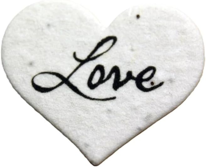 Of The Earth Handmade Paper - Wildflower Seed Paper Small Heart Tags - Calligraphy Variations - 1.75" X 1.5" - Set of 50 (Love)