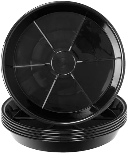 6 Pack Plant Saucer Drip Tray, 4 5 6 8 9 10 12 14 16 18 inch, Heavy Sturdy Plastic Planter Flower Pot Saucers for Indoor Outdoor Garden, Plant Water Drip Trays for pots Base (4", Black)