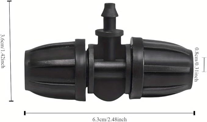 10PCS 5/16 Inch Irrigation Fittings Barbed Tee Connectors For (5/16" ID X0.43-0.47" OD) 11-12mm PE Drip Tubing Pipe Barbed Tee Connectors (BLACK)