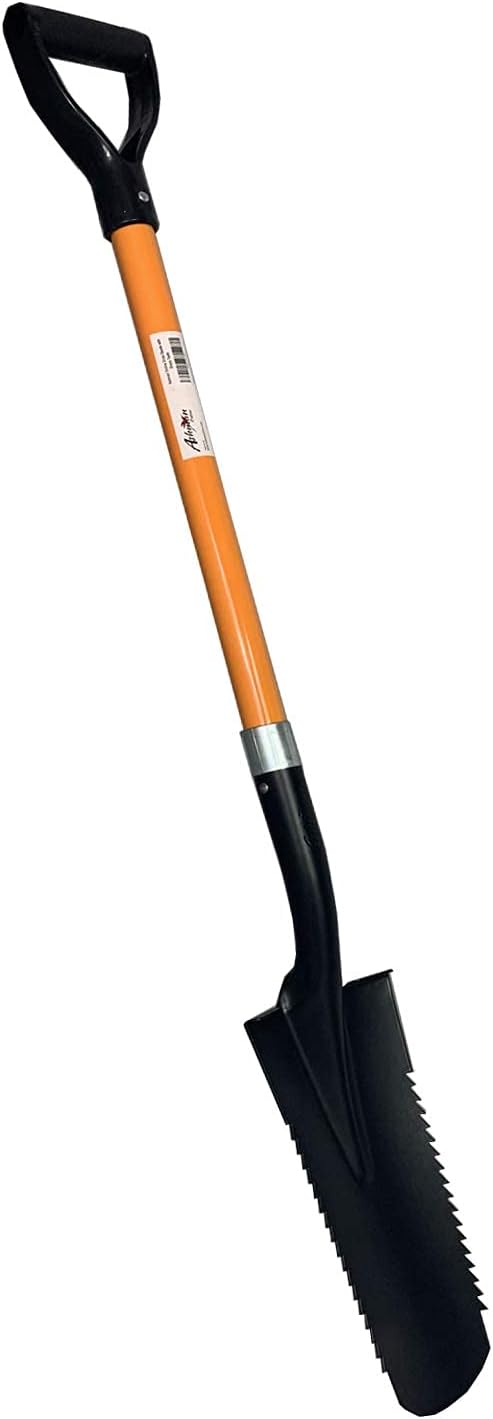 Ashman Drain Spade Teeth Shovel (1 Pack) - 48 Inches Long Handle Spade with D Handle Grip - Durable Handle with a Thick Metal Blade - Multipurpose Premium Quality Orange Shovel.