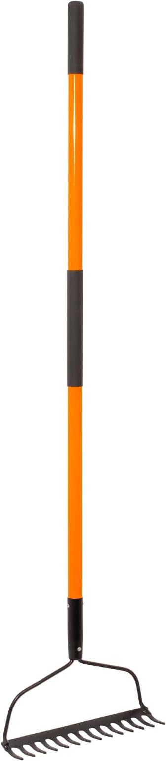 Garden Rake for Gardening, 14 Tines Garden Rake with Thick Fiberglass Handle, Heavy Duty Garden Rake for Lawns, 58 Inches