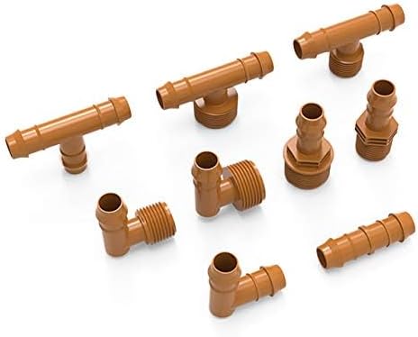 20-Pack USA Made - Drip Irrigation Brown Barbed Adapter Tee Fittings - Fits 1/2” Inch Thread x 17mm .600” ID Drip Tubing - 1/2" Inch Adapter Tee