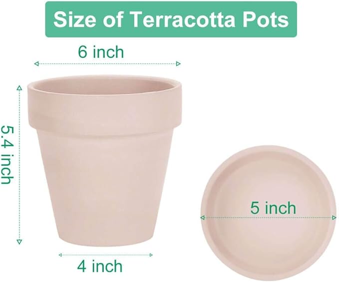 vensovo 6 Inch Pink Terracotta & Clay Pots for Plant with Saucer - 4 Pack Medium Terra Cotta Planter with Drainage Hole, Flowerpot for Indoor Outdoor Plants, Crafts, Wedding Favor
