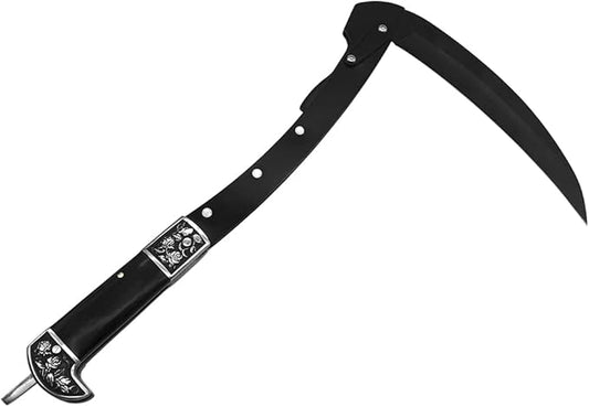 Black Sharp Edge Folding Sickle Weeder Gargening Hand Tool Portable Safety Wooden Handle Manual Grass Lawn with Sheath