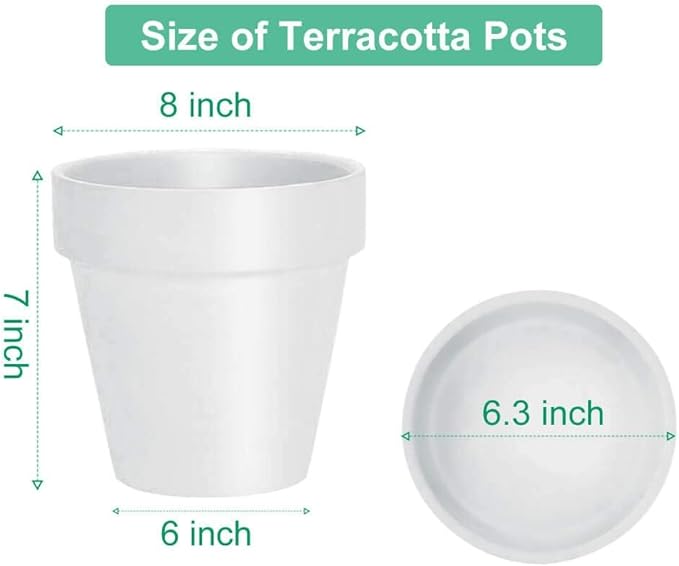vensovo 8 Inch White Clay & Terracotta Pots for Plant with Saucer - 2 Pack Large Ceramic Terra Cotta Planter with Drainage Hole, Clay Flower Pot with Tray for Indoor Outdoor Plants