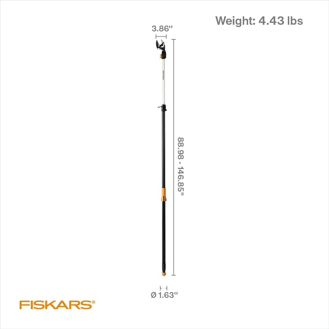 Fiskars 2-in-1 Extendable Tree Pruner and Pole Saw (Extends 7.9 - 12 feet) with Rotating Head, Pruning Stik Model with15-Inch Double-Grind Saw Blade, and Double Locking System