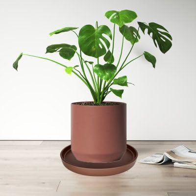 4 Pack Ceramic Plant Saucer Pot Tray 4 Inch, Planter Saucers 4 5 6 7 8 9 10 11 12 13 Inch for Indoors Outdoor, Durable Sturdy Flower Drainage drip Water Tray for Glazed Pots Base (4.7 Inch-Brown)