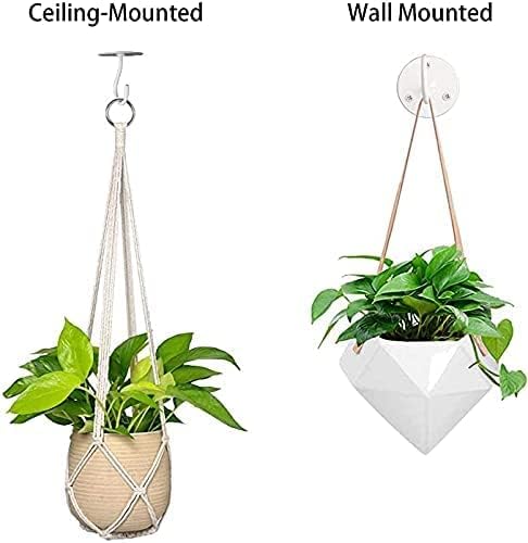 Ceiling Hooks for Hanging Plants- Metal Heavy Duty Wall Mounted Hangers for Hanging Bird Feeders, Planters, Wind Chimes, Include Professional Drywall Anchors (5 Pack) (Bright White)