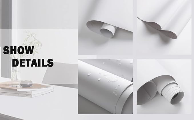 Dimoon 118''x15.7'' White Skin Peel and Stick Wallpaper Contact Paper Modern Self Adhesive Wall Paper Removable Renter Friendly Textured Solid Color Cabinet Vinyl Roll (118''x15.7'',White Skin)