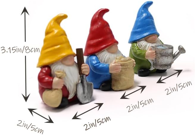 Set of 3 Mini Garden Gnome Statues - Resin Figurines for Indoor and Outdoor Decoration - Whimsical Mini Ornaments for Home, Patio, Yard, and Garden Decor