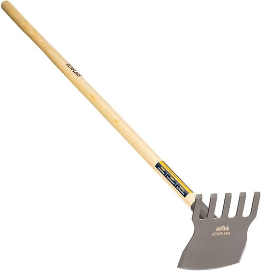 Gemplers Steel Rake Hoe with Wood Handle, 5 Wide Tines, Multi-Purpose Tool for Gardening, Planting, and Fire Prevention, Commercial Grade