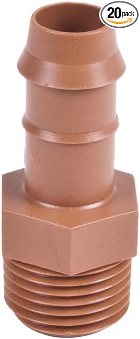 20-Pack USA Made - Drip Irrigation Brown Barbed Coupling Adapter Fittings - Fits 1/2”, 17mm .600” ID Drip Tubing Connector (1/2" Inch Male Adapter Coupling 20 Pack)