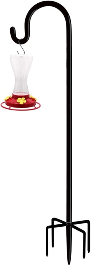 Artibear Adjustable Outdoor Shepherd Hook Stand with 5 Prong Base, 92 Inches Tall 3/5 in Thick, Shiny Black (1 Packs)