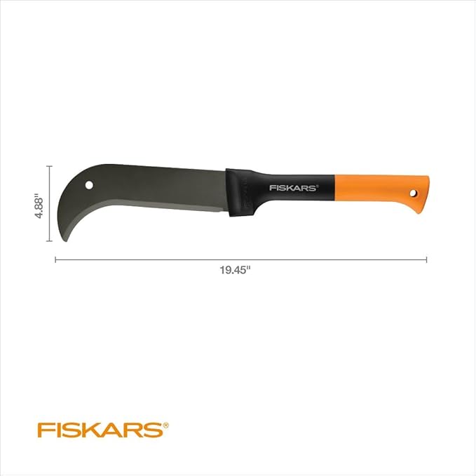 Fiskars 9" Brush Axe with Safety Sheath - Fixed Handle -Curved Blade Branch Chopping Axe - Yard and Garden Tools - Black/Orange