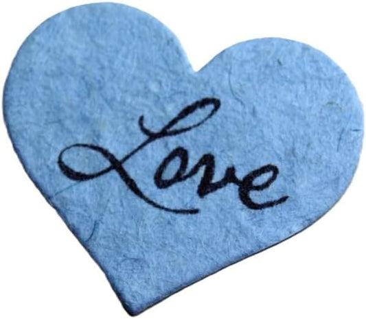 Of The Earth Handmade Paper - Wildflower Seed Paper Small Heart Tags - Calligraphy Variations - 1.75" X 1.5" - Set of 50 (Love 34s Blue Lotka)